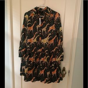 Jcrew giraffe printed pleated shirtdress 🦒